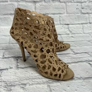 Zigi Soho Duran Peep Toe Rhinestone Ankle Caged Booties Size 9 Beige Rose Gold